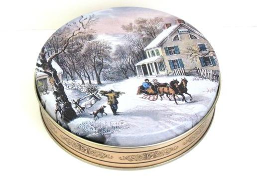 Currier Ives American Homestead Winter Tin Round 5c