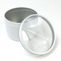 8 oz Tin White Seamless with Clear Window Slip Cover