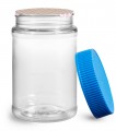 16 oz Jar Clear PET Plastic with Blue Ribbed Induction Lined Cap