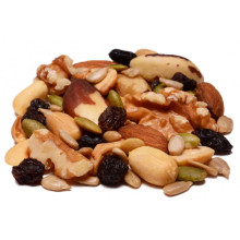 Raisins, Blanched Peanuts (Peanuts, Peanut Oil), Sunflower Seeds (Sunflower Seeds, Sunflower Oil), Cashew Pieces (Cashews, Peanut Oil), Almonds, English Walnuts, Pumpkin Seeds (Pumpkin Seeds, Peanut Oil), Brazil Nuts