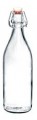 33 oz/1 L Italian Clear Glass Giara Round Wine Bottle w/ Swing-Top